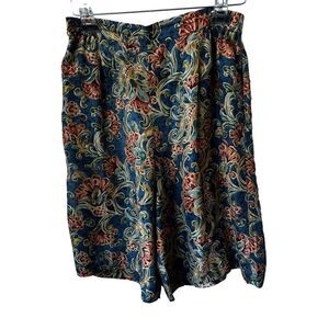 Y2K Silk Xposure Shorts Paisley Blue Red High Waist Elastic SZ S